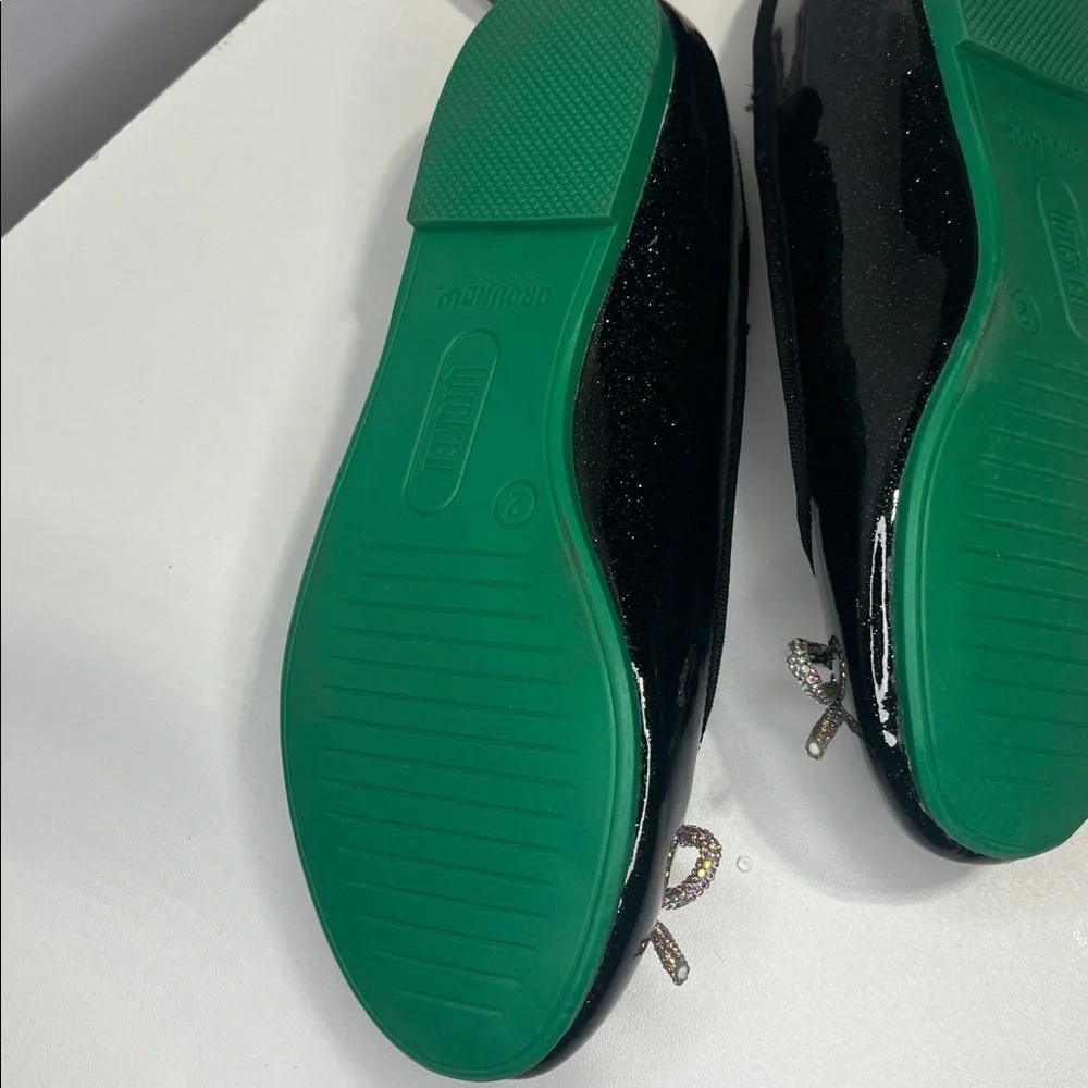 NEW 💜🖤💚Wicked Black + Purple Ballet Flats Girls Size 2 with faux diamond bow